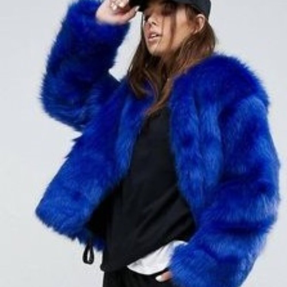 Beautiful Blue Faux Fur Coat